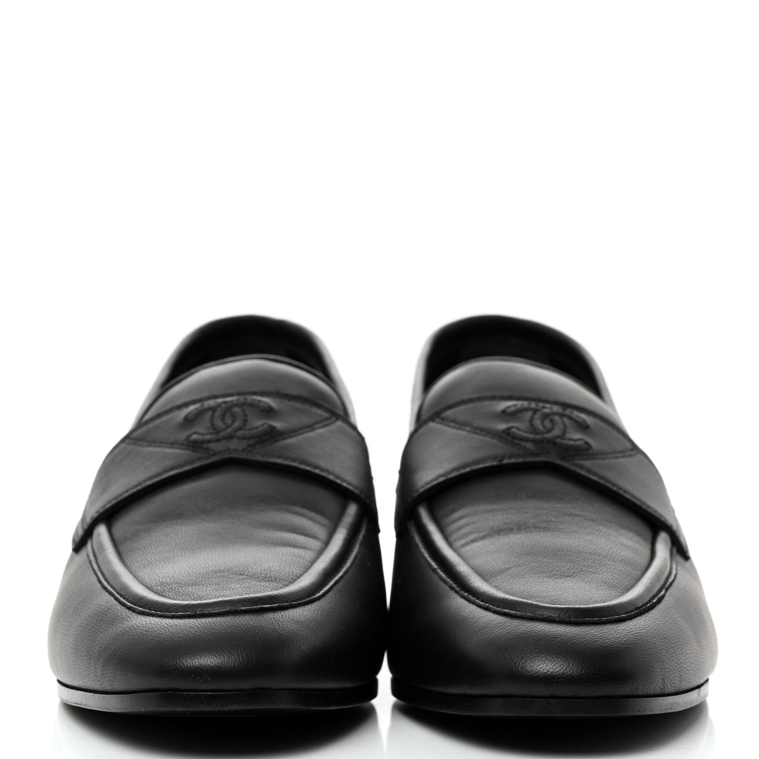 Chanel Calfskin Womens Stitched CC Loafers 39 Black 2 of 9