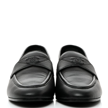 Chanel Calfskin Womens Stitched CC Loafers 39 Black 2 of 9