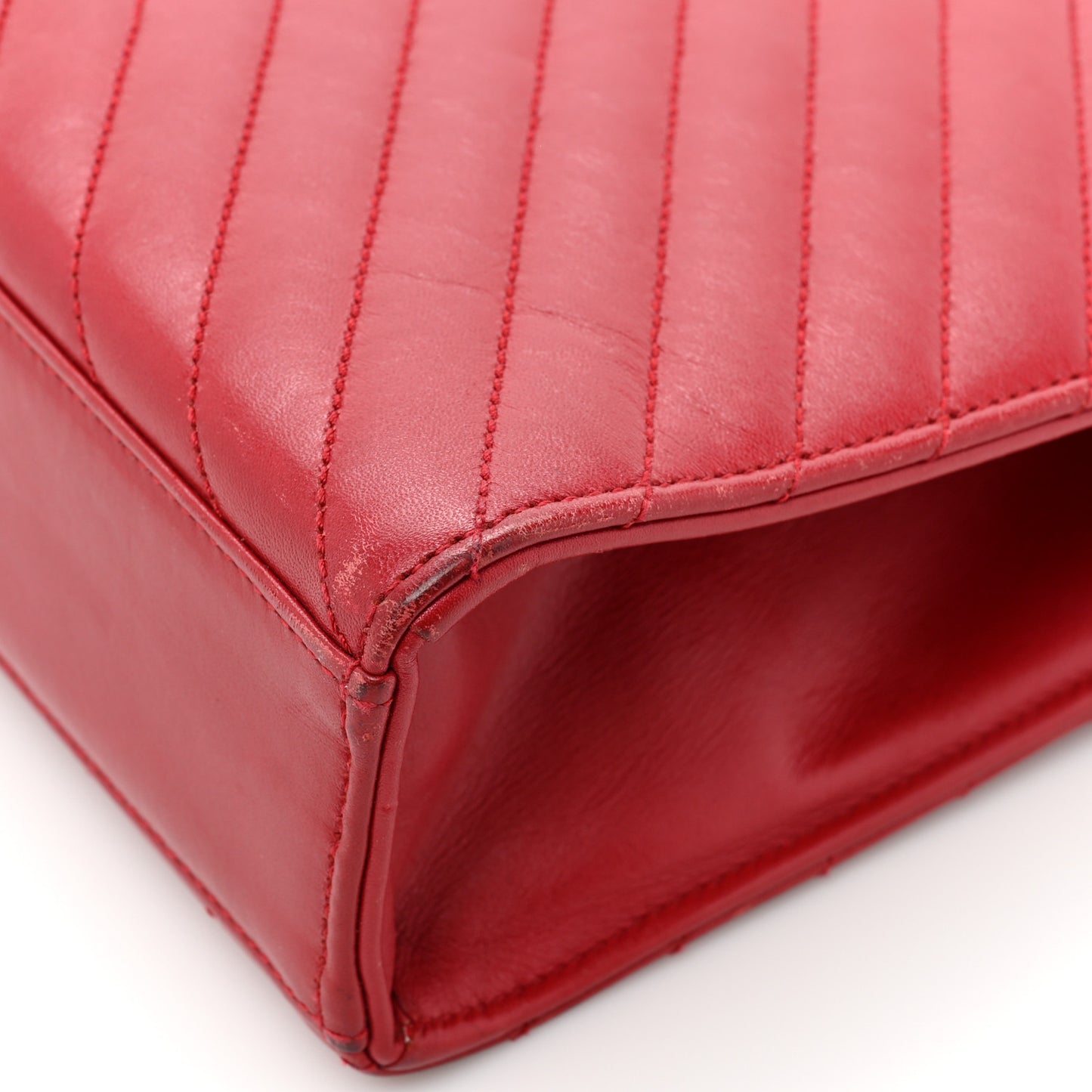 Smooth Calfskin Matelasse Chevron Large Monogram Satchel Lipstick Red