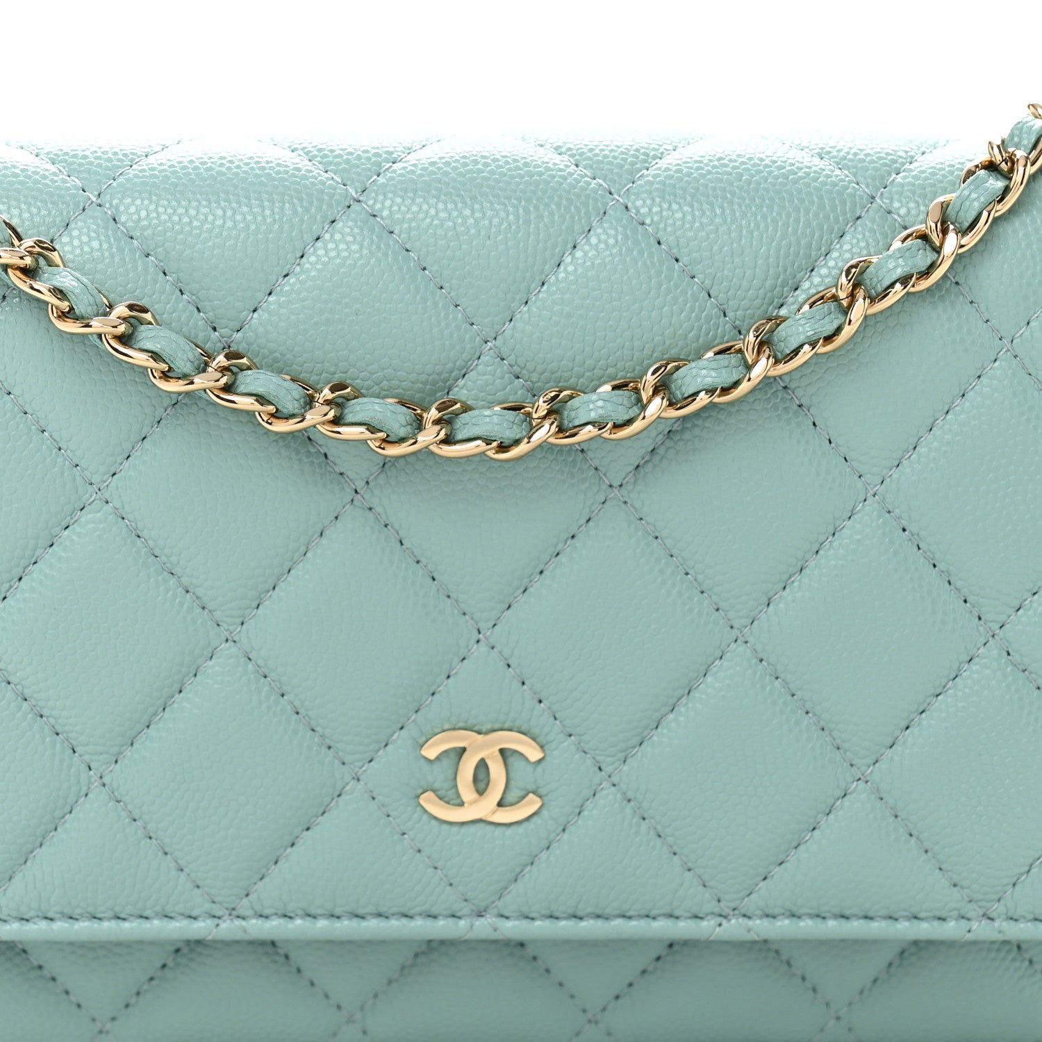Chanel Caviar Quilted Wallet on Chain WOC Light Blue 9 of 12
