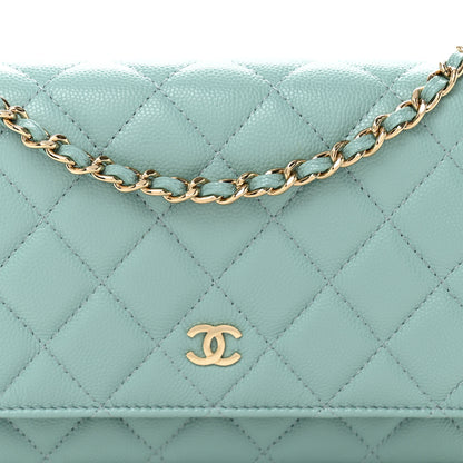 Chanel Caviar Quilted Wallet on Chain WOC Light Blue 9 of 12