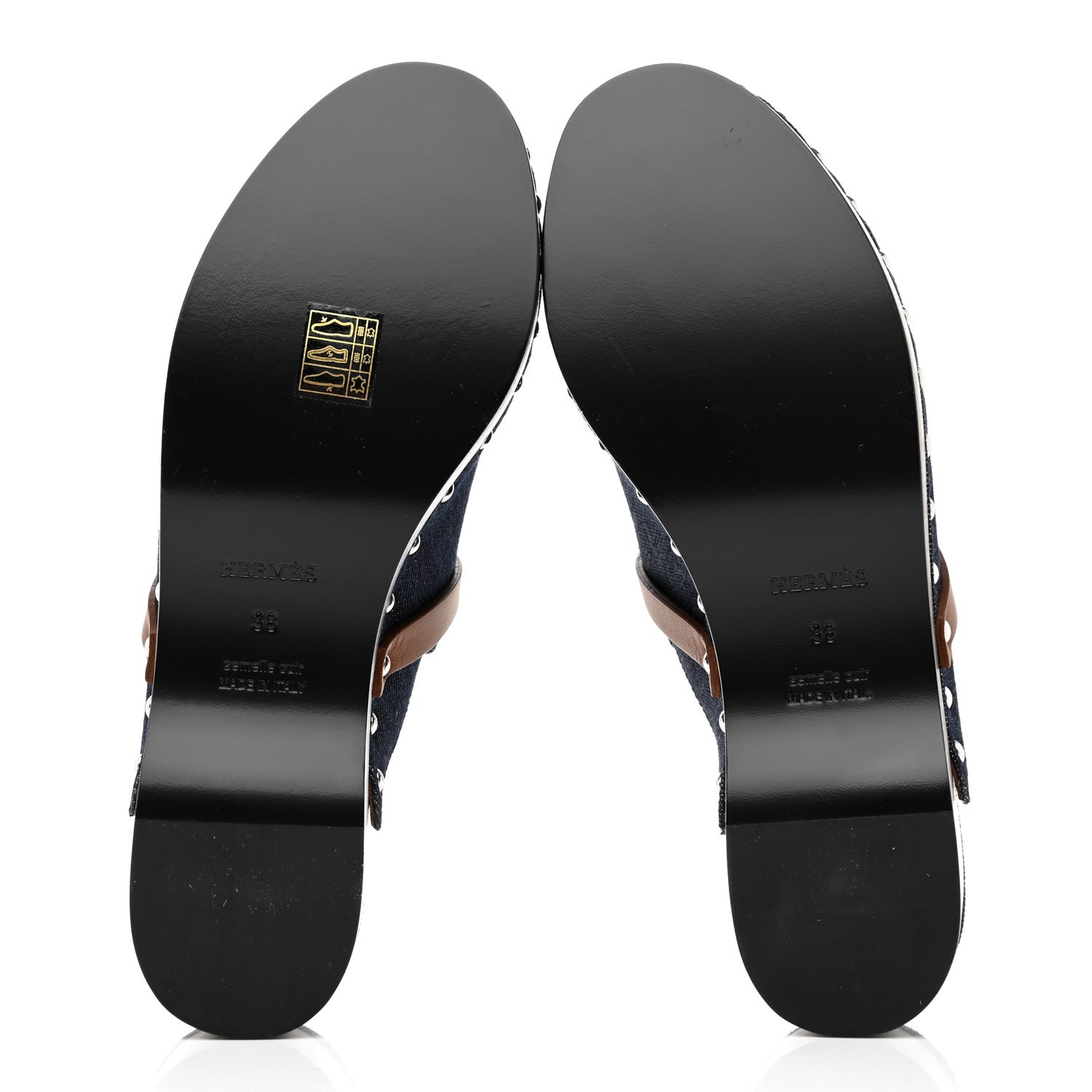 Hermes Denim Carlotta Mules 38 Bleu Brut Gold 5 of 9
