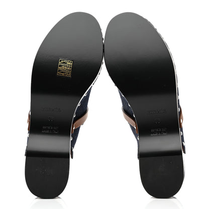 Hermes Denim Carlotta Mules 38 Bleu Brut Gold 5 of 9