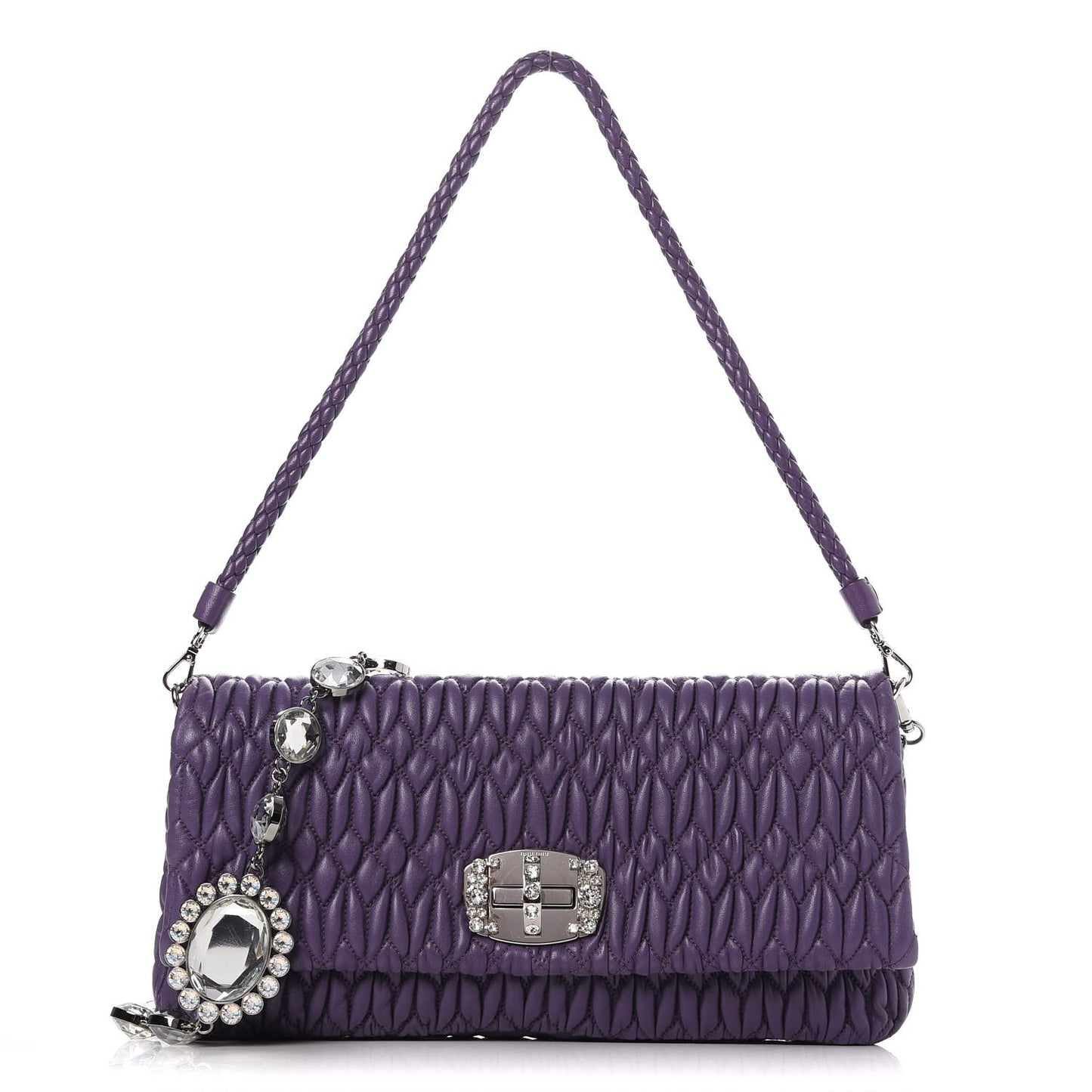 Nappa Matelasse Crystal Flap Clutch Viola