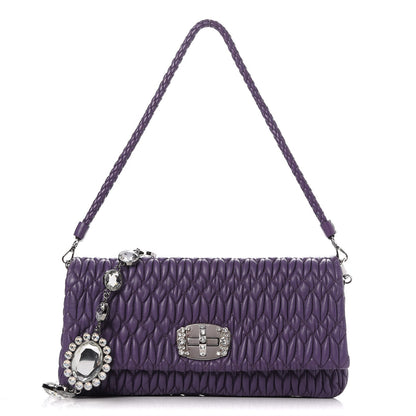 Miu Miu Nappa Matelasse Crystal Flap Clutch Viola 1 of 10