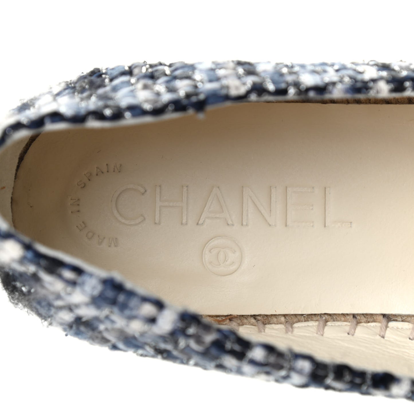 Metallic Tweed Lambskin CC Espadrilles 37 Blue Black Silver