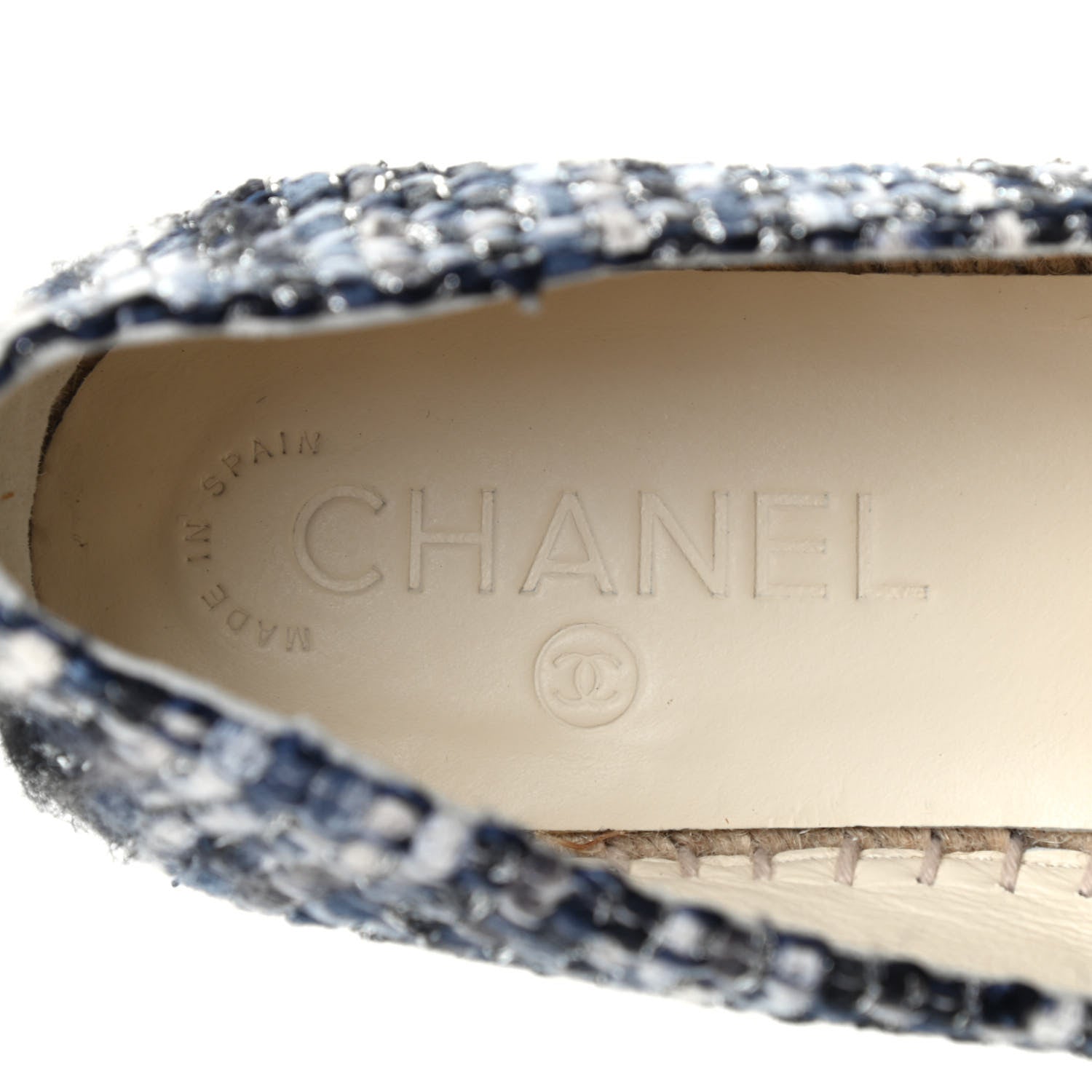 Chanel Metallic Tweed Lambskin CC Espadrilles 37 Blue Black Silver 6 of 7
