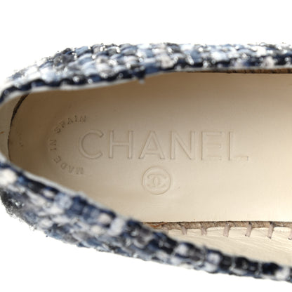 Chanel Metallic Tweed Lambskin CC Espadrilles 37 Blue Black Silver 6 of 7