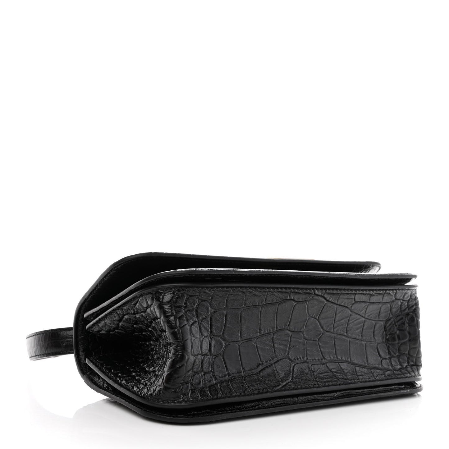 Extra Supple Calfskin Crocodile Embossed Small Gossip Bag Black
