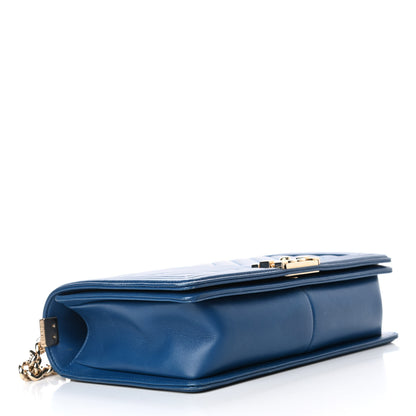 Chanel Calfskin Chevron Quilted New Medium Boy Flap Blue 3 of 13