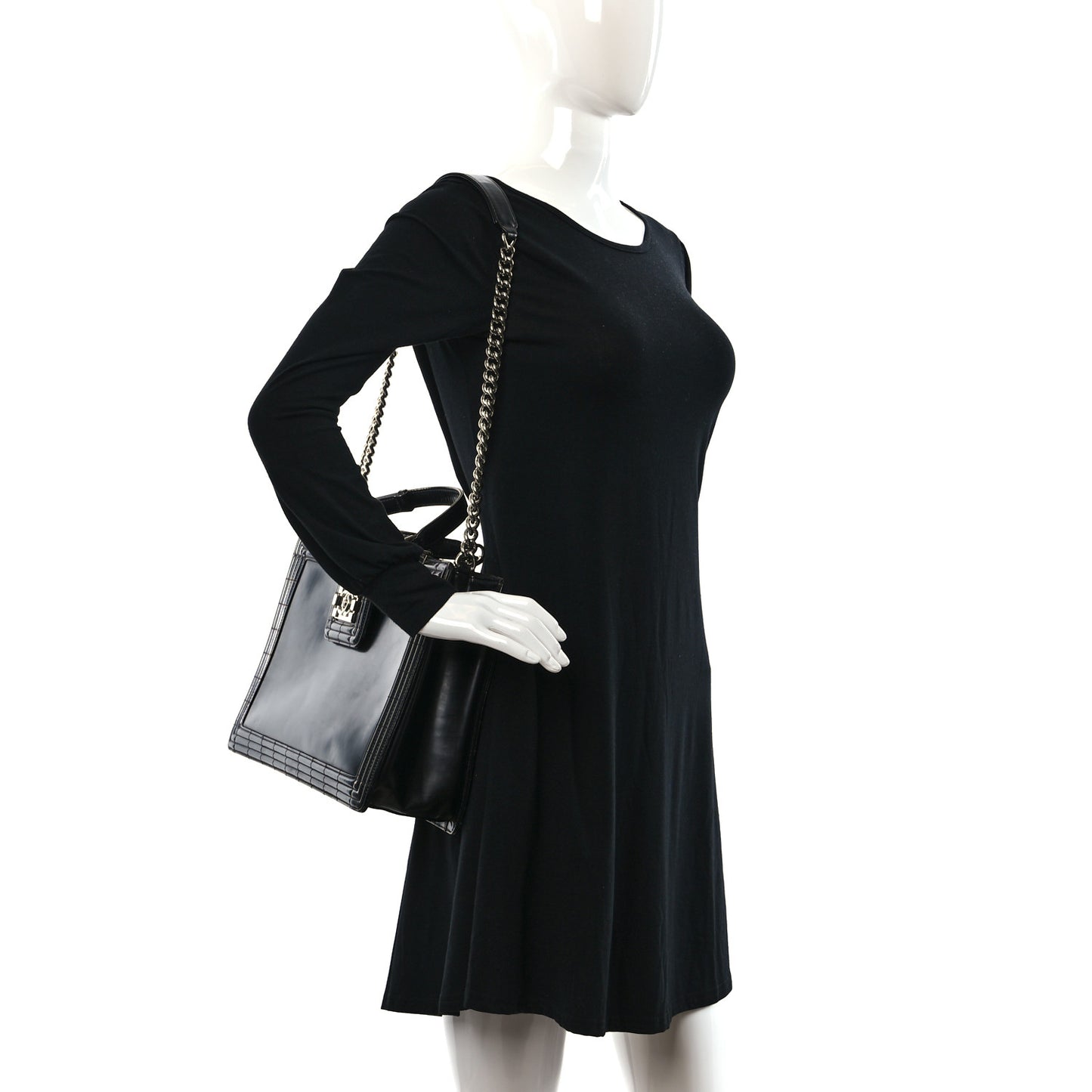 Glazed Calfskin Boy Tote Black