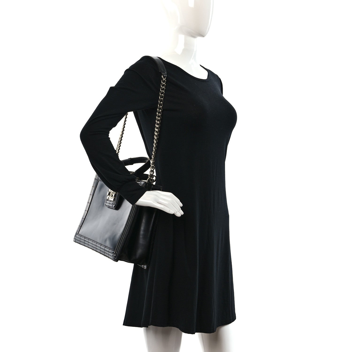 Chanel Glazed Calfskin Boy Tote Black 2 of 8