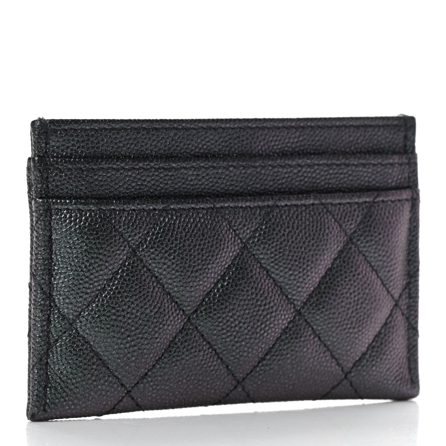 Iridescent Caviar Quilted Card Holder Black