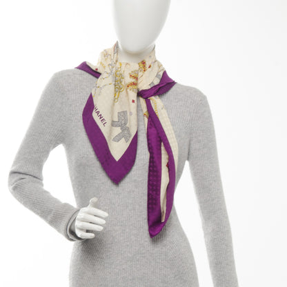 Chanel Silk Jewels Chain Scarf Beige Purple 2 of 4