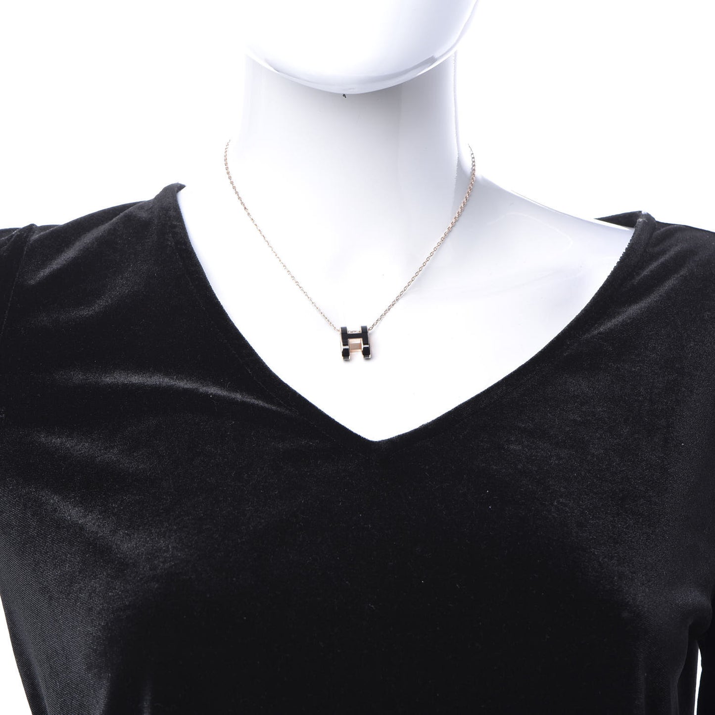 Lacquered Rose Gold Pop H Pendant Necklace Black