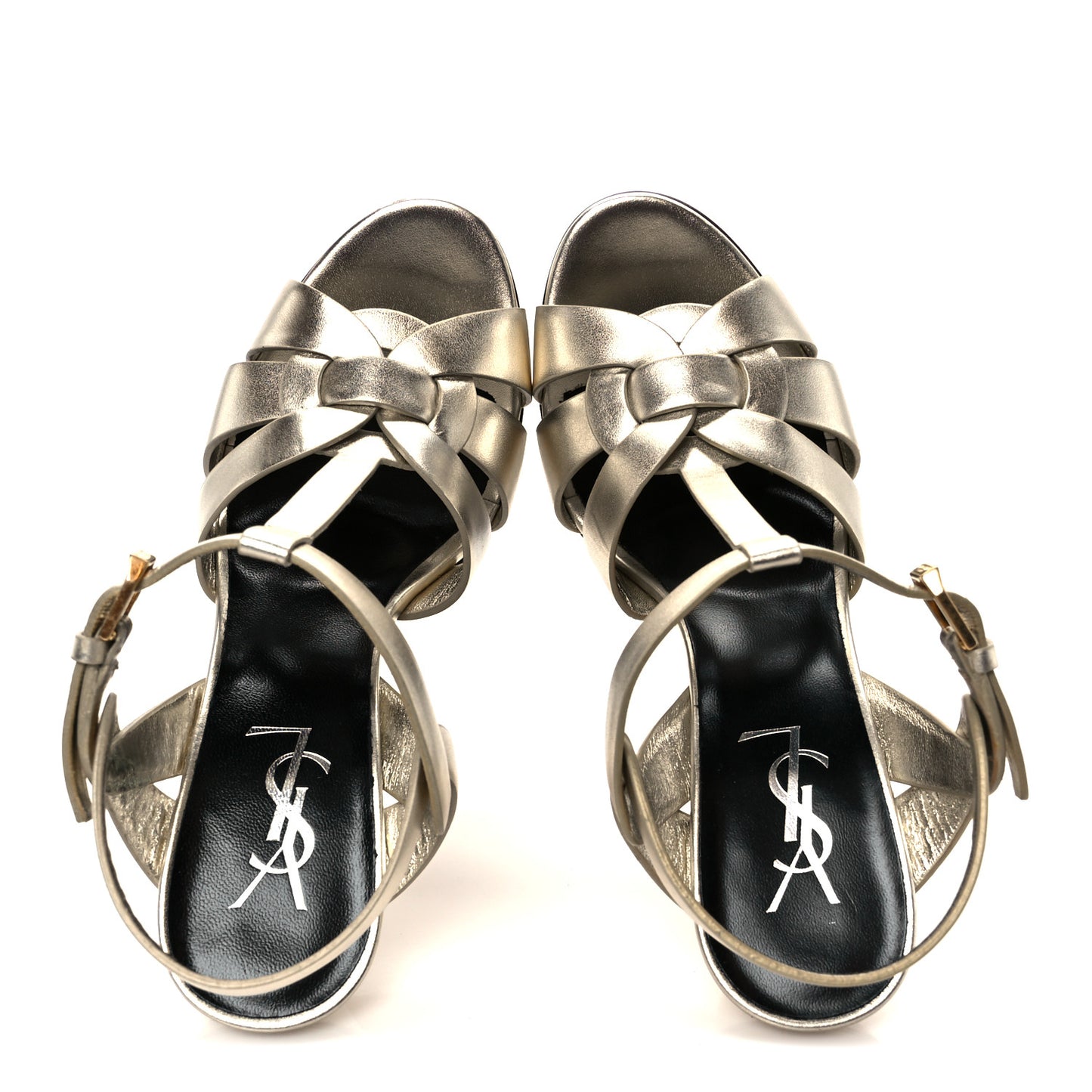 Metallic Calfskin Tribute 105 Platform Sandals 36 Platino