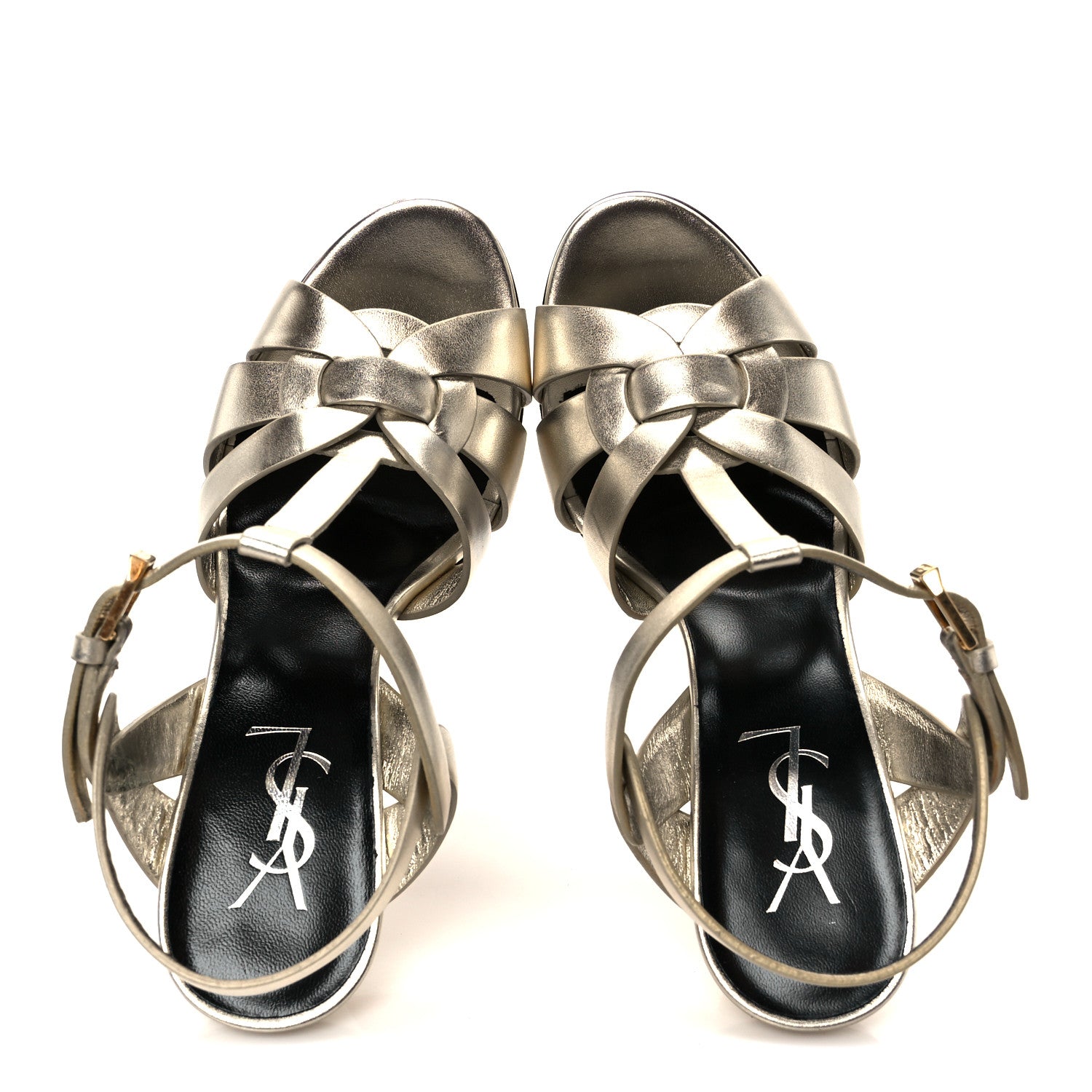 Saint Laurent Metallic Calfskin Tribute 105 Platform Sandals 36 Platino 2 of 10