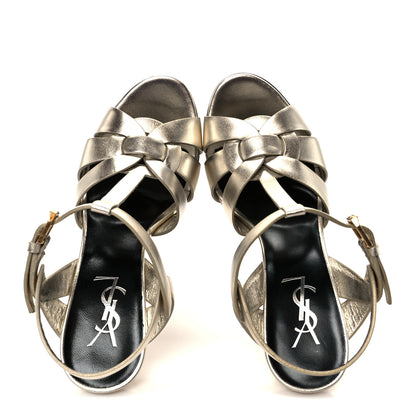 Saint Laurent Metallic Calfskin Tribute 105 Platform Sandals 36 Platino 2 of 10