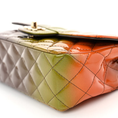 Chanel Shaded Patent Calfskin Quilted Mini Rectangular Flap Green Orange Dark Brown 10 of 10