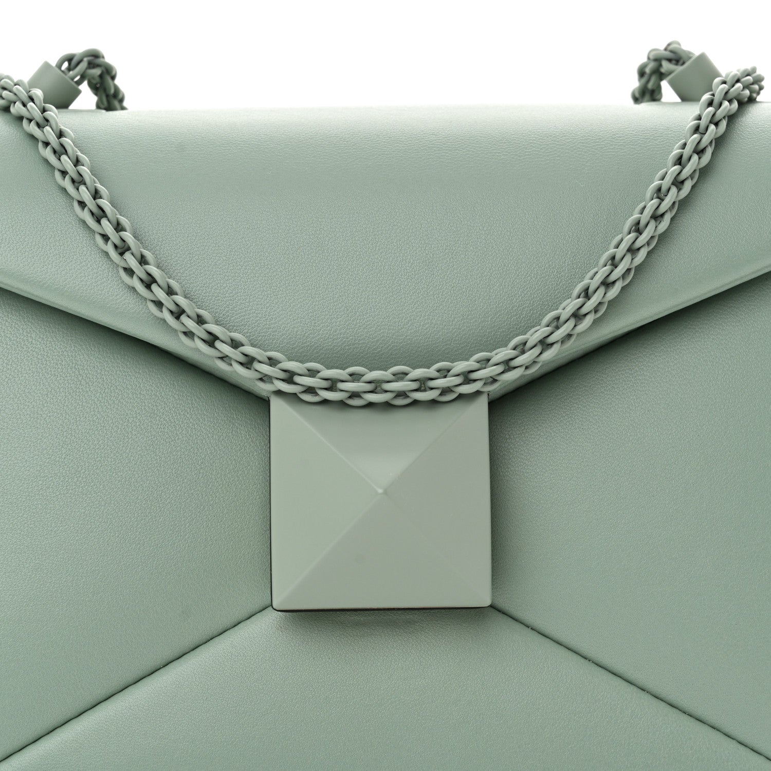 Valentino Garavani Nappa Lacquer Monochrome One Stud Chain Clutch Morning Dew 8 of 12