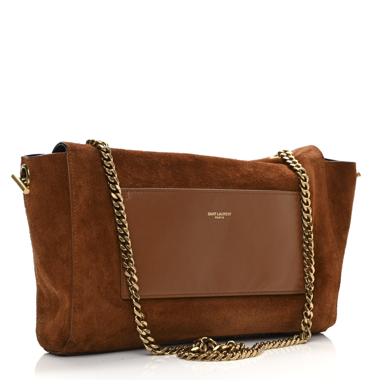 Saint Laurent Calfskin Crocodile Embossed Suede Medium Reversible Monogram Kate Satchel Military Taupe 5 of 19