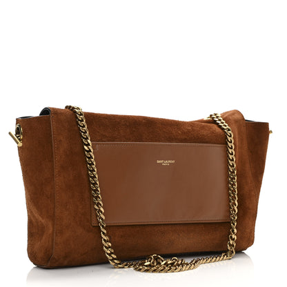 Saint Laurent Calfskin Crocodile Embossed Suede Medium Reversible Monogram Kate Satchel Military Taupe 5 of 19
