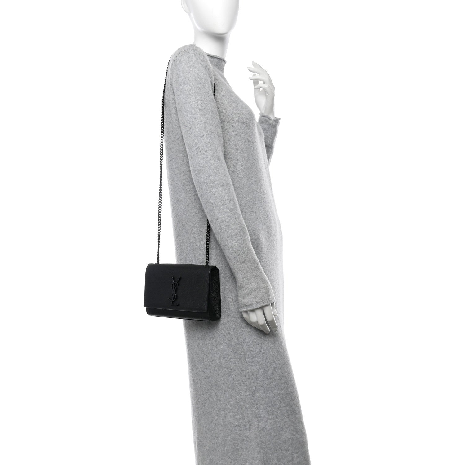 Saint Laurent Grain De Poudre Small Monogram Monochrome Kate Satchel Black 2 of 10