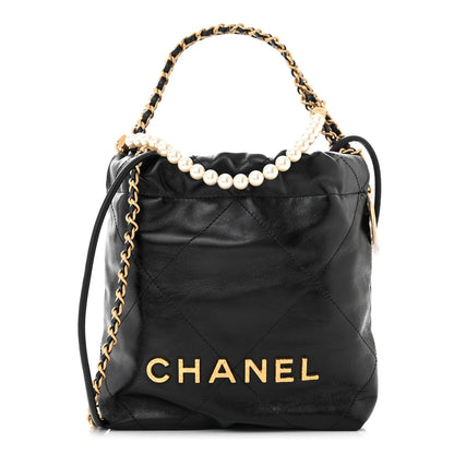 Chanel Shiny Crumpled Calfskin Quilted Pearl Mini Chanel 22 Black 1 of 11