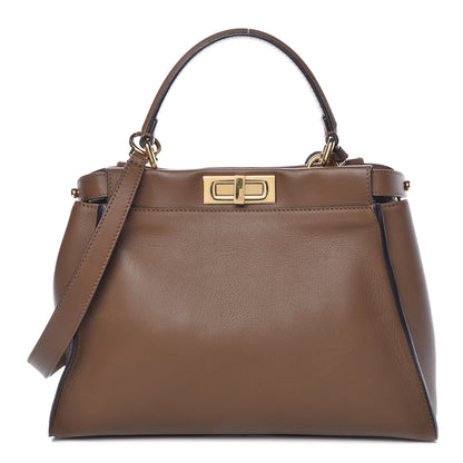 Fendi Vitello Seta Fabric Jacquard Pequin Medium Peekaboo Iconic Satchel Foresta Tobacco 4 of 13