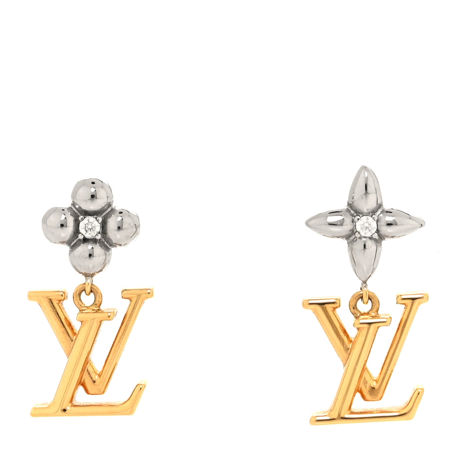 Metal Crystal LV Iconic Flower Earrings Gold Silver