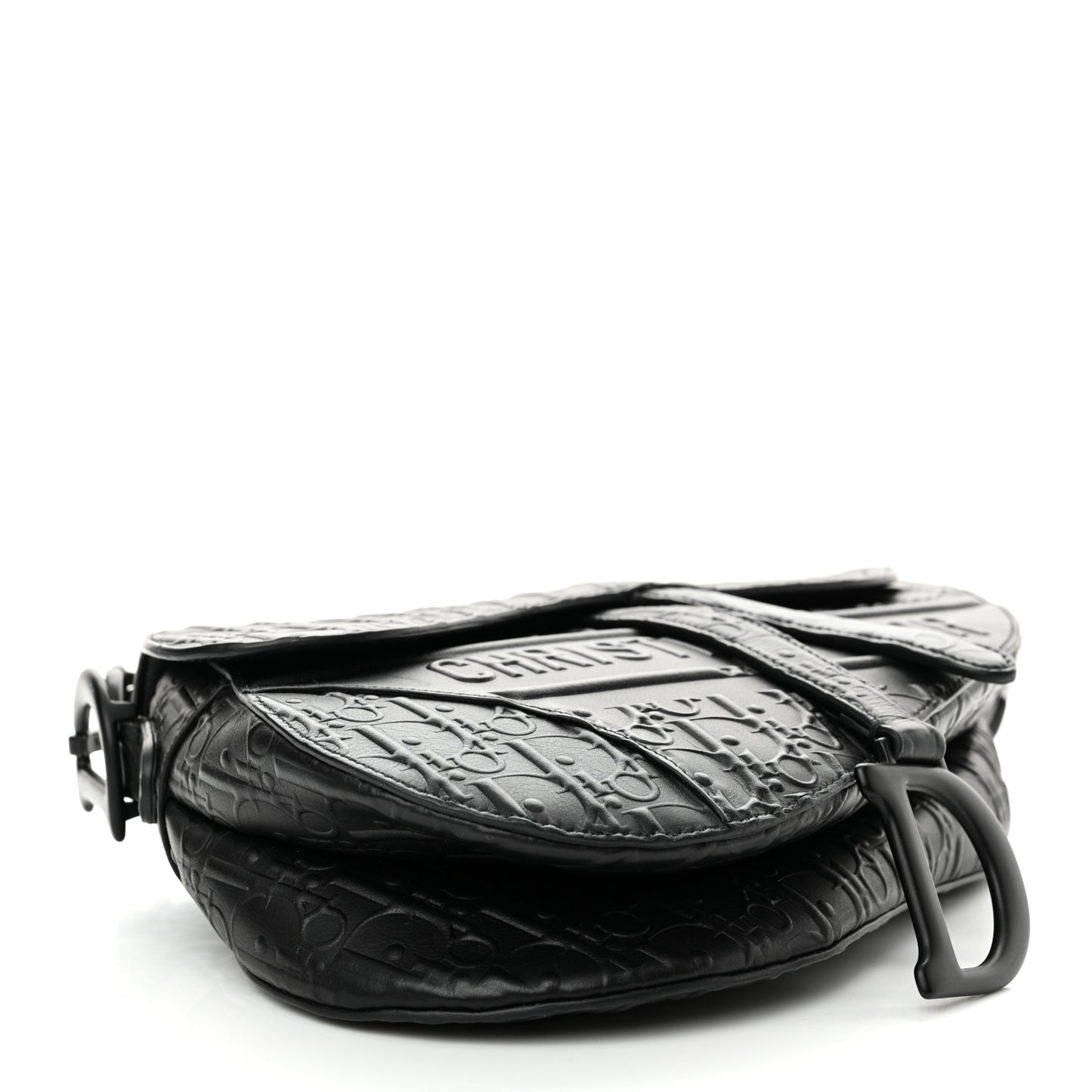 Calfskin Embossed Oblique Saddle Bag Black Black
