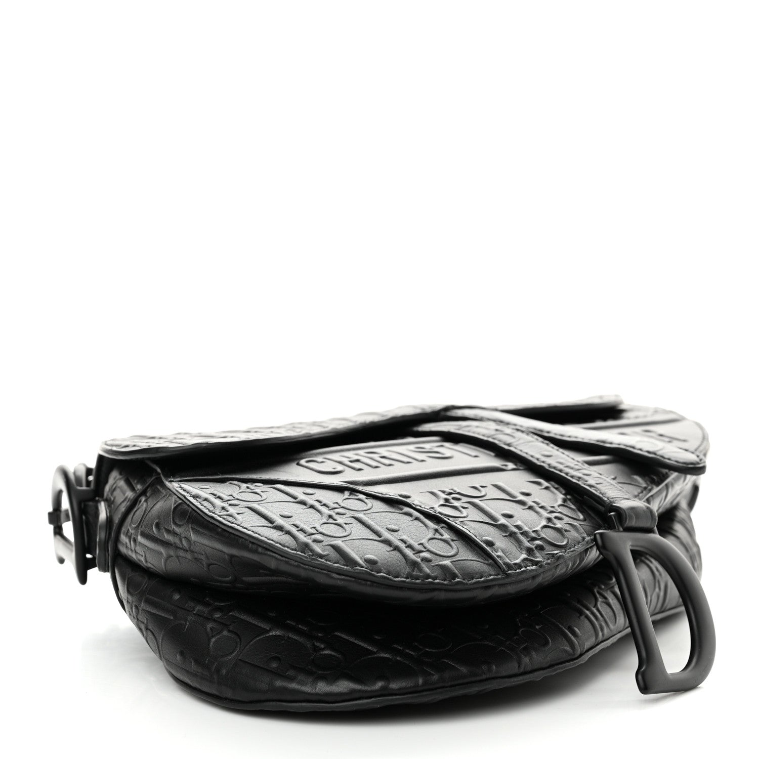 Christian Dior Calfskin Embossed Oblique Saddle Bag Black Black 4 of 12