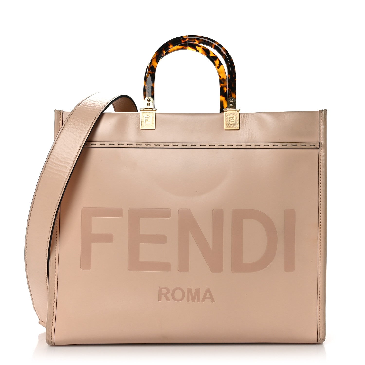 Fendi Vitello King Plexiglass Logo Embossed Medium Fendi Sunshine Shopper Tote Light Rose 1 of 13