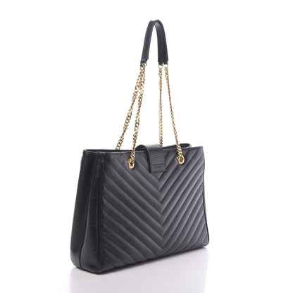 Saint Laurent Grain De Poudre Matelasse Chevron Monogram Shopping Bag Black 3 of 9