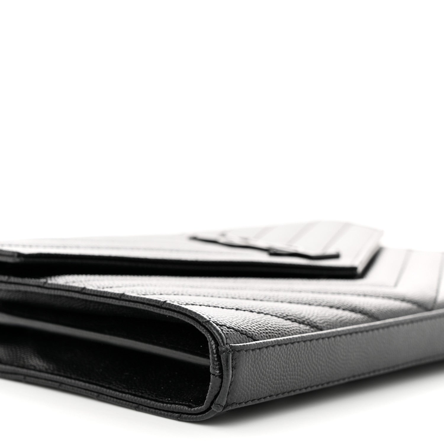 Saint Laurent Grain De Poudre Matelasse Chevron Monogram Monochrome Chain Wallet Black 9 of 14