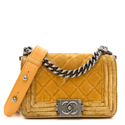 Chanel Velvet Quilted Mini Boy Flap Yellow 1 of 11