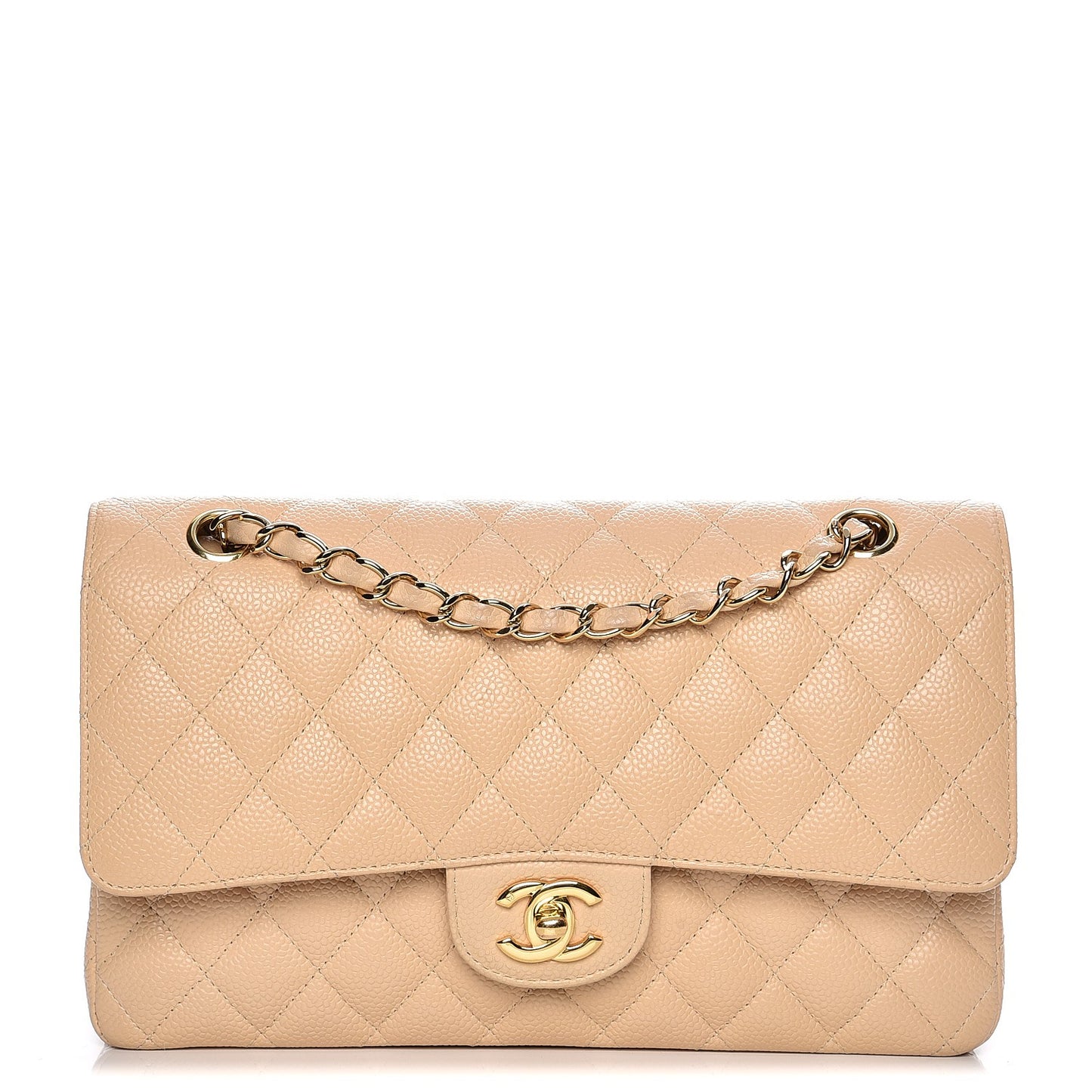 Caviar Quilted Medium Double Flap Beige Clair