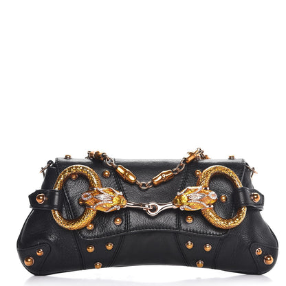 Gucci Goatskin Studded Crystal Horsebit Clutch Black 1 of 9