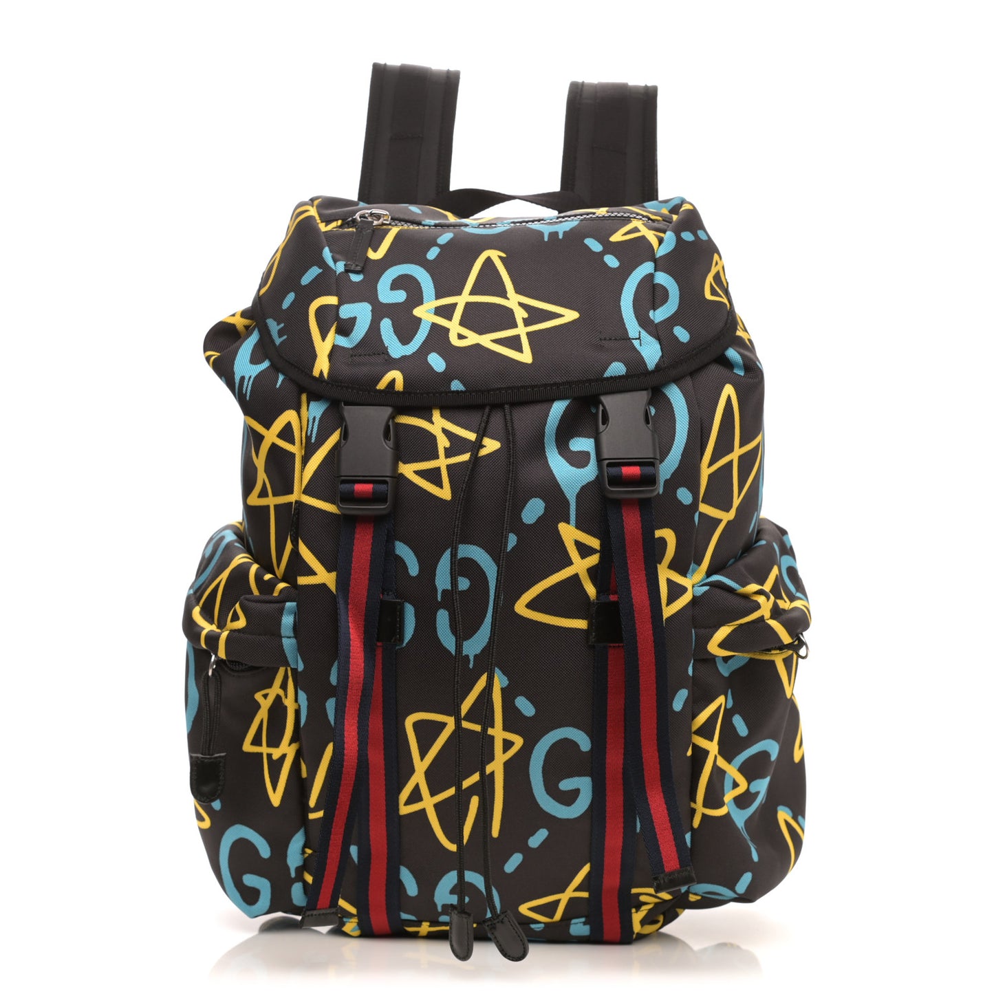 Techno Canvas GucciGhost Double Buckle Backpack Black New Acquamarine