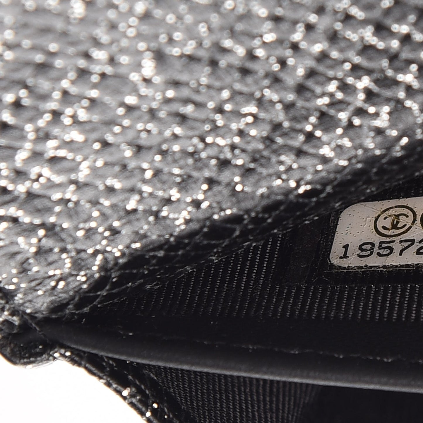 Glitter Calfskin Quilted Long Flap Wallet Black