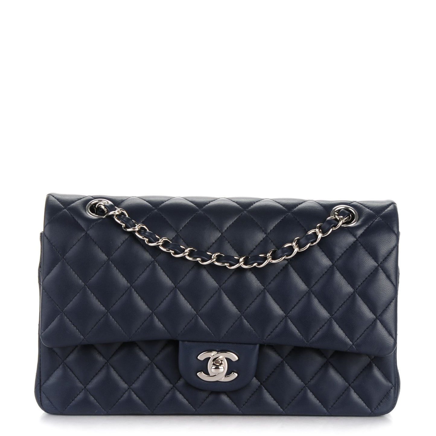 Lambskin Quilted Medium Double Flap Navy