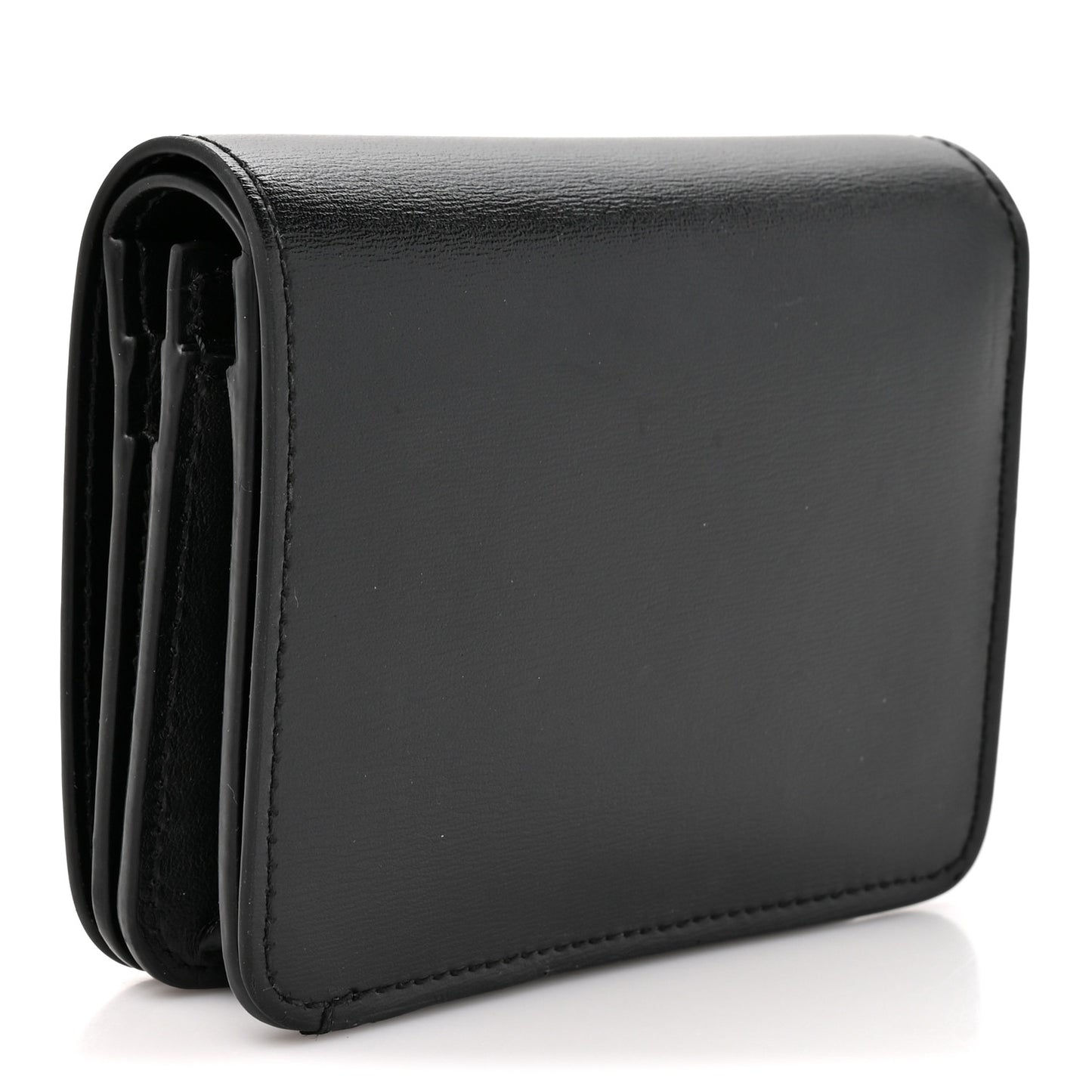 Shiny Calfskin Triomphe Compact Wallet Black