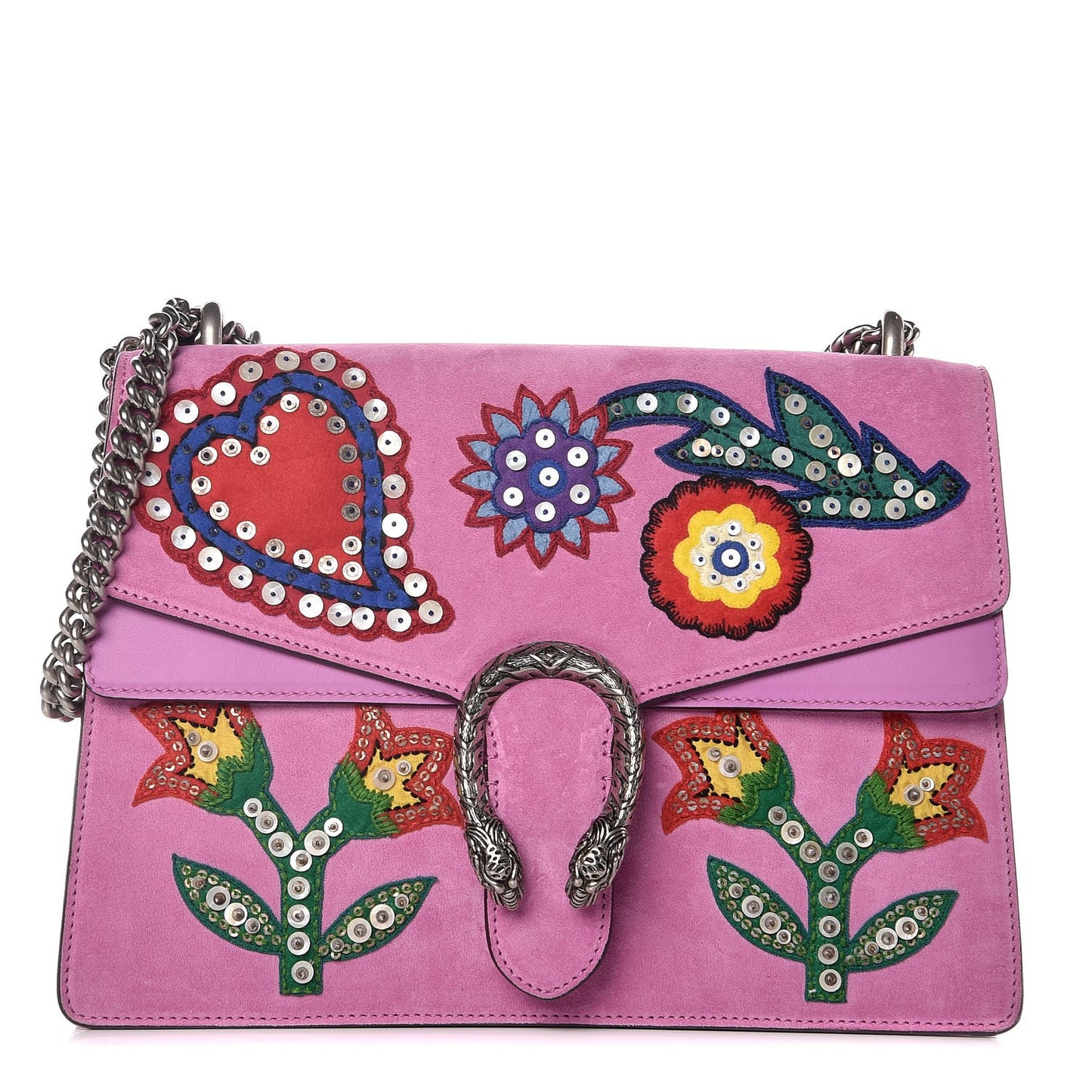 Suede Cudu Embroidered Medium Dionysus Shoulder Bag Candy Mousse Multicolor