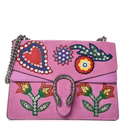 Gucci Suede Cudu Embroidered Medium Dionysus Shoulder Bag Candy Mousse Multicolor 1 of 14