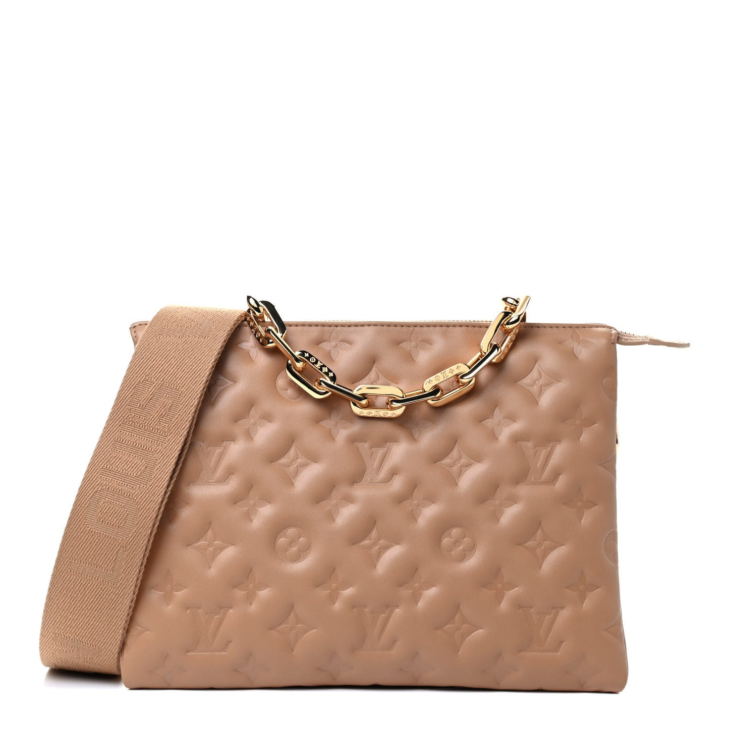 Lambskin Embossed Monogram Coussin PM Camel