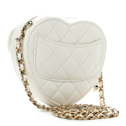 Chanel Lambskin Quilted CC In Love Heart Clutch With Chain White 3 of 11