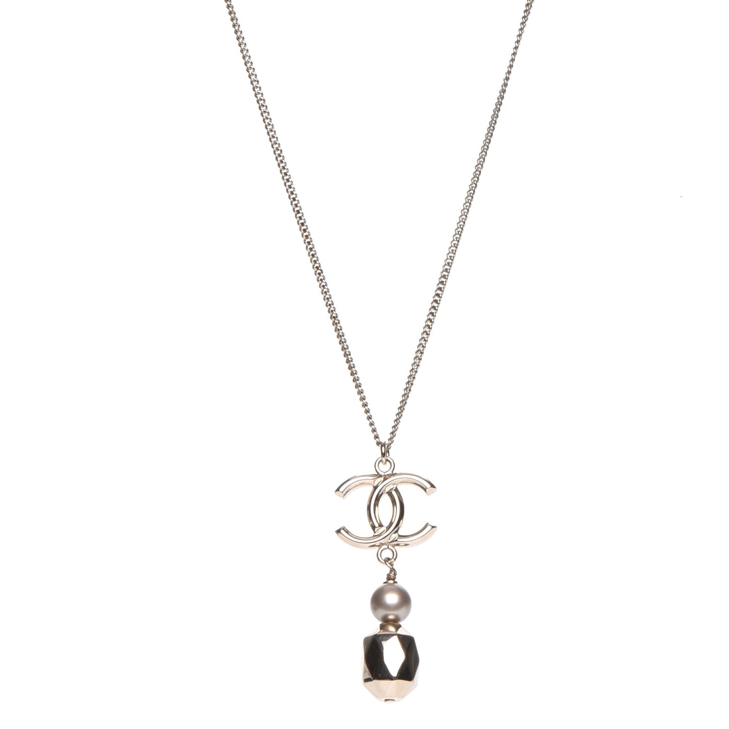 Pearl CC Pendant Necklace Gold