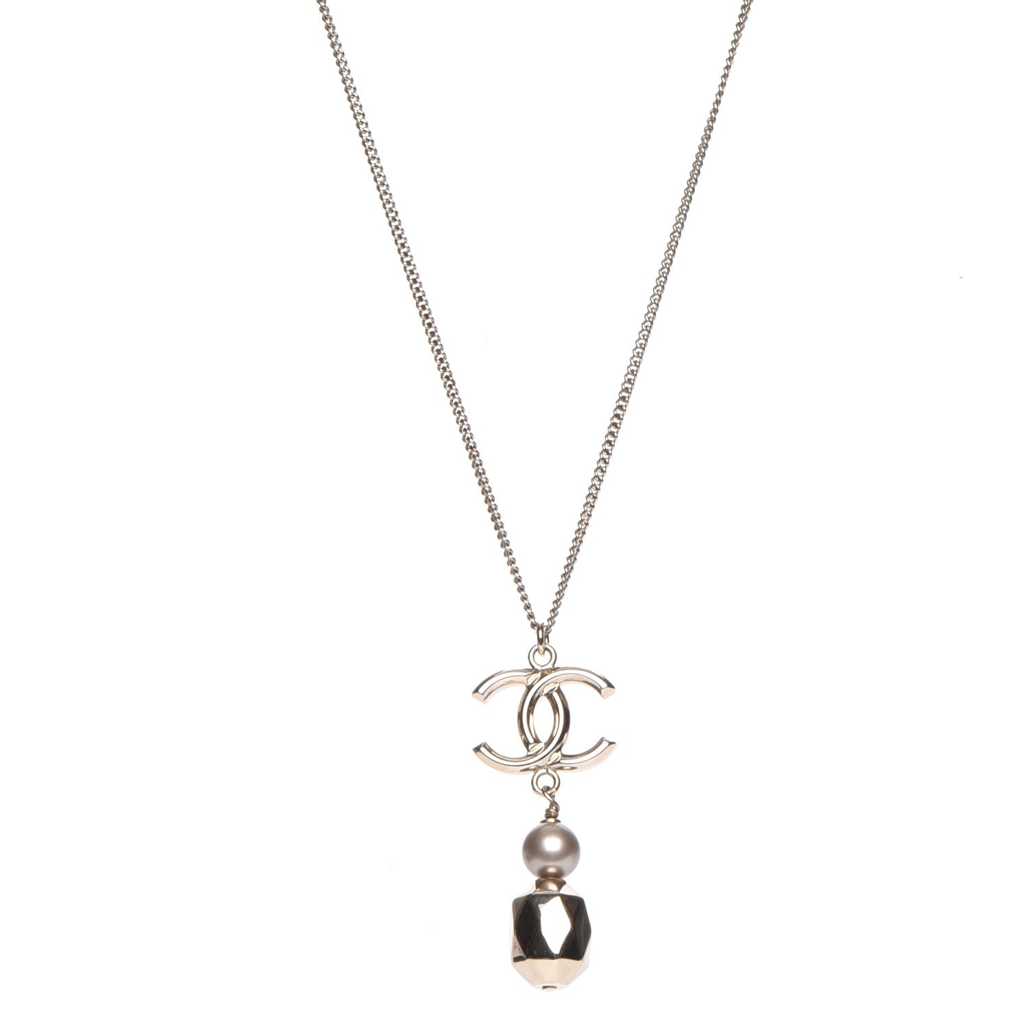 Chanel Pearl CC Pendant Necklace Gold 1 of 7