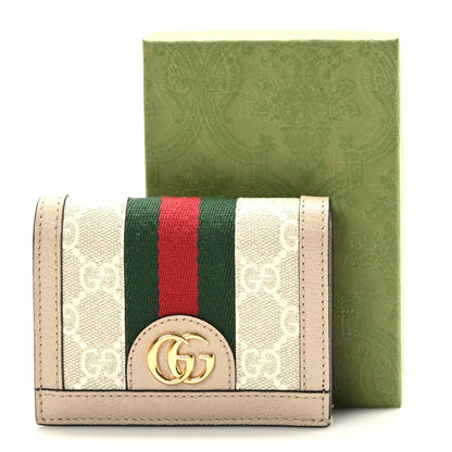 Gucci GG Supreme Monogram Textured Dollar Calfskin Web Ophidia Card Case Beige Mystic White Oatmeal 9 of 9