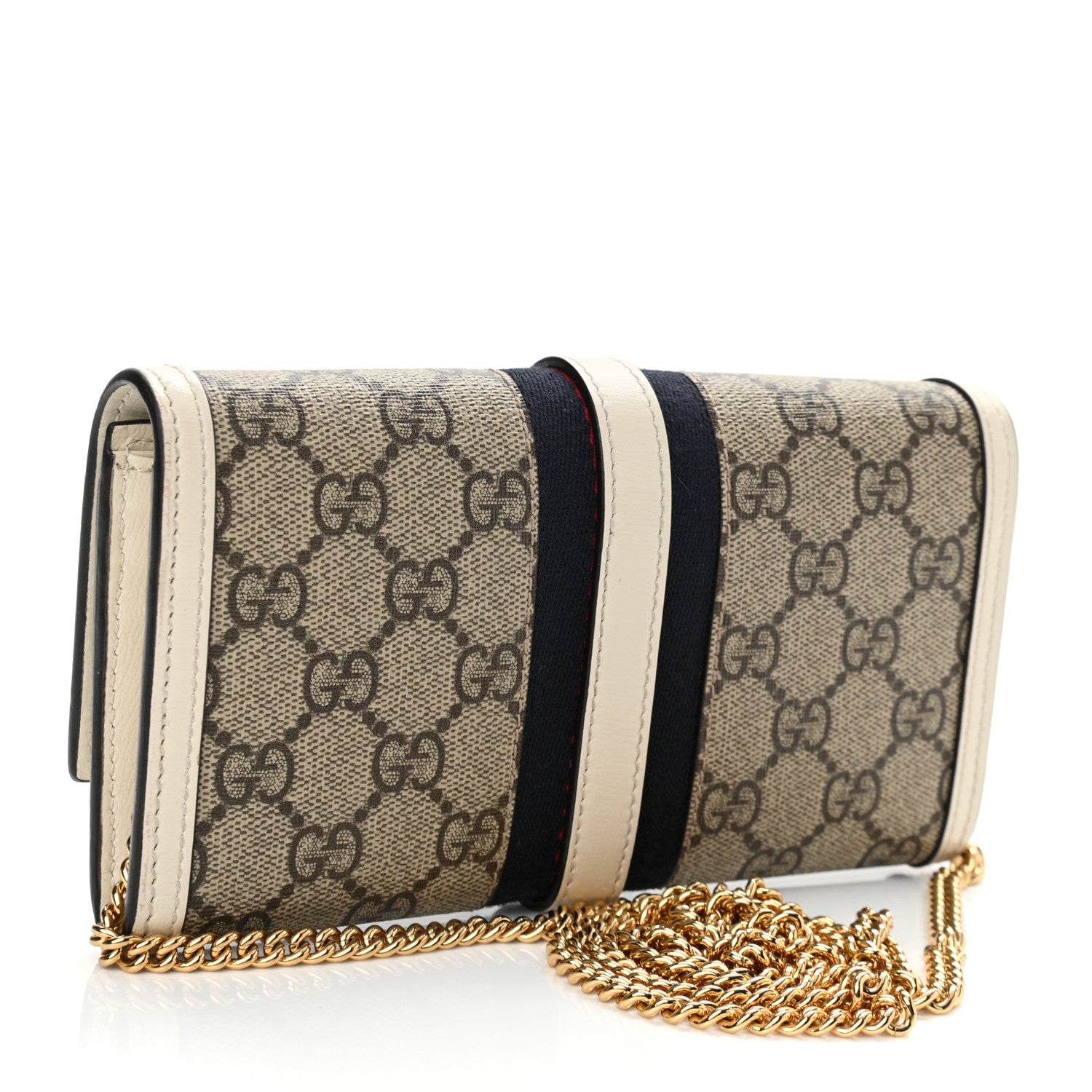 Gucci GG Supreme Monogram Textured Calfskin Web Jackie 1961 Chain Wallet Beige Ebony Mystic White 3 of 10